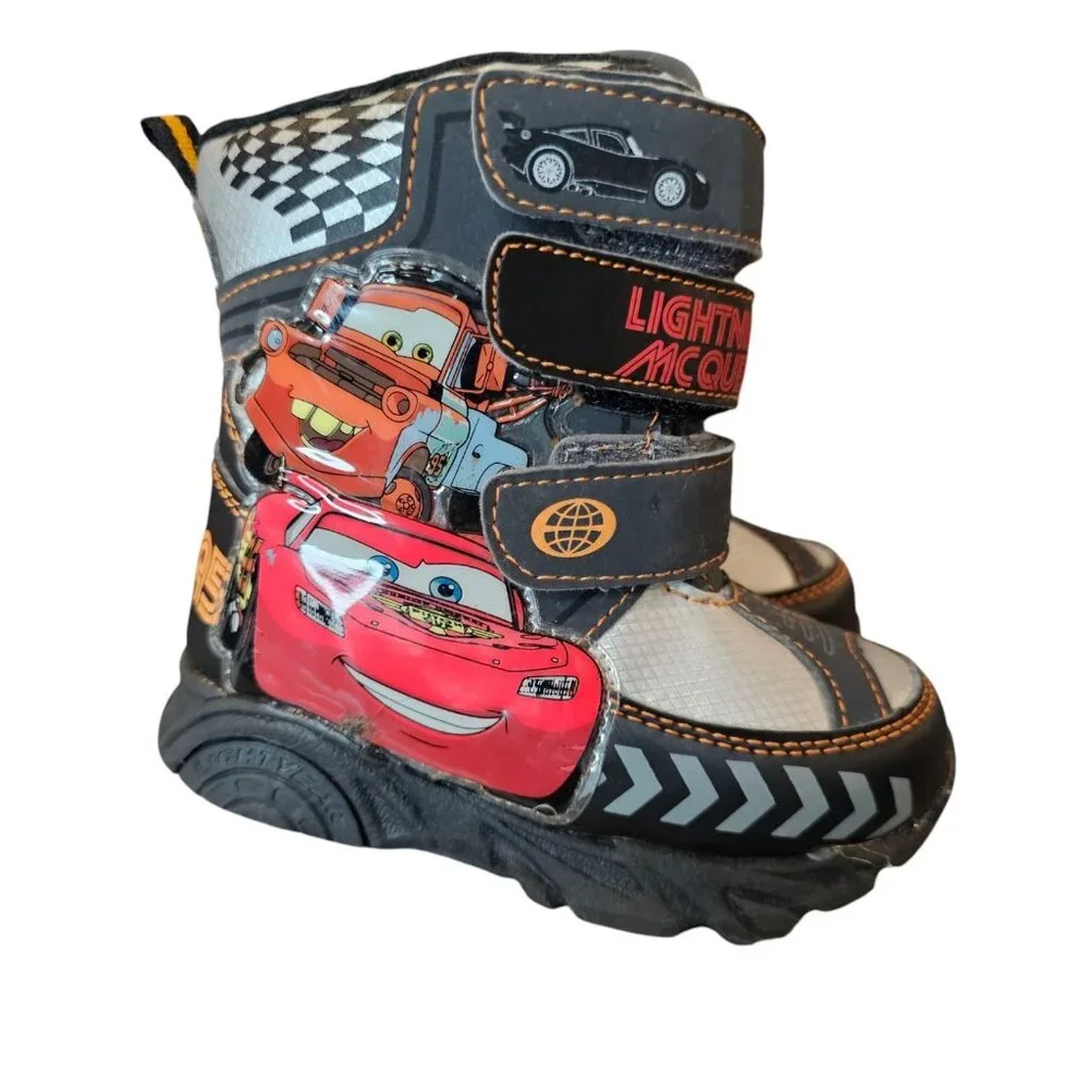 Disney Cars Lightning‎ Mcqueen Mater Winter Snow Boots Boys Toddler Size 6 Black